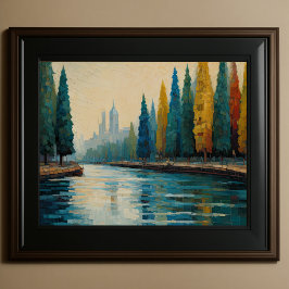 Poster Design Abstrato Moderno Laranja Azul Dourado Europ