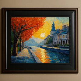 Poster Design Abstrato Moderno Laranja Azul Dourado Europ