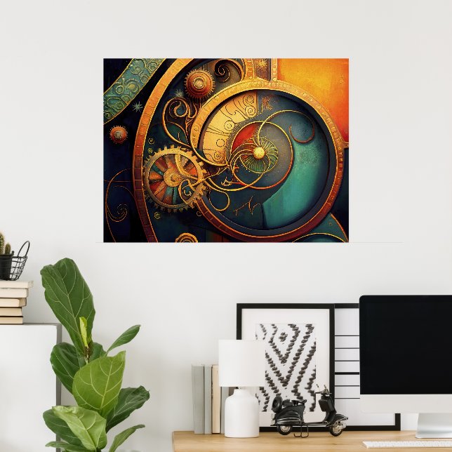 Poster Design Abstrato Relógio a Vapor (Escritório em casa)