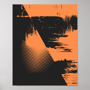 Poster Design Abstrato Texturizado em Preto e Laranja