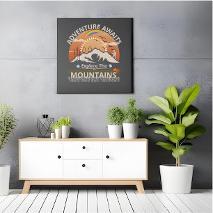 Poster design "Adventure Await-Explore as montanhas"