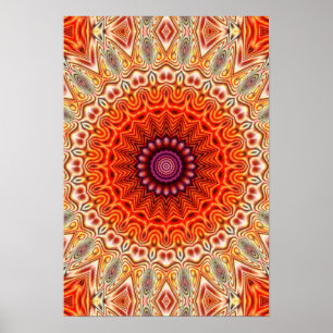 Póster Design alaranjado e branco da flor Kaleidoscopic