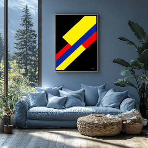 Poster Design Bauhaus Diagonal Amarelo, Azul e Vermelho