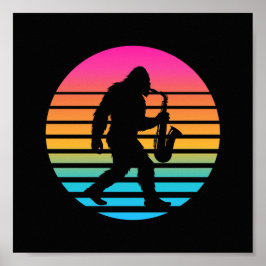 Poster Design Bigfoot Saxofone Jazz Retro Pôr do Sol