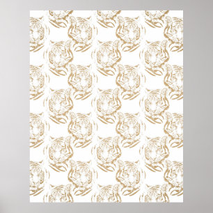 Poster Design branco Elegante Glitter Tiger Dourado Impre