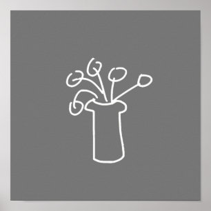 Poster Design branco simples moderno da flor do esboço