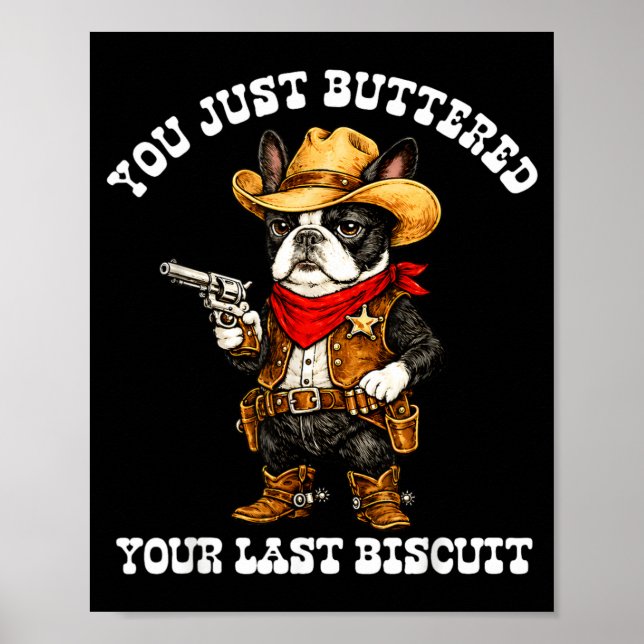 Poster Design Cowboy Boston Terrier Último Biscoito com M (Frente)