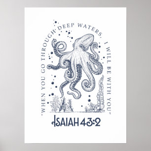 Poster Design Cristão Polvo Águas Profundas Isaías 43:2