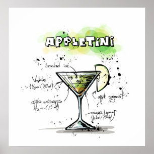 Poster Design da receita da bebida de AppleTini
