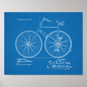 Póster design de 1891 Vintage Bicycle Patent Art Impressã