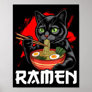 Poster Design de Anime Ramen de Gato para Mulheres Homens