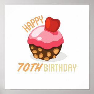 Poster Design de aniversário de 70 bonitinho com bolo de