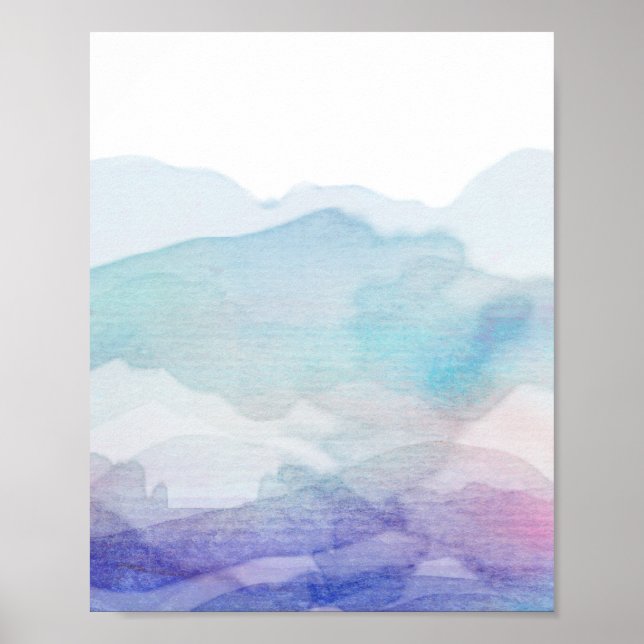 Poster design de aquarela abstrato azul e roxo (Frente)
