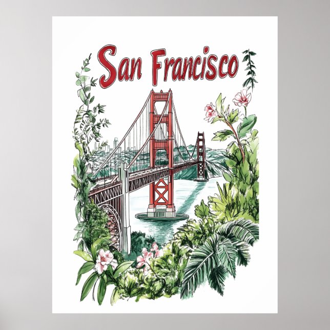 Poster Design de Aquarela da ponte de Ouro San Francisco (Frente)