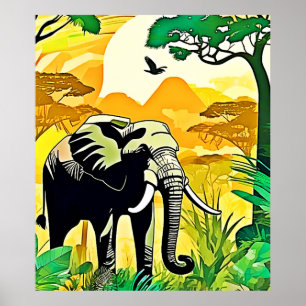 Poster Design de Arte de Elefante da Selva Africana