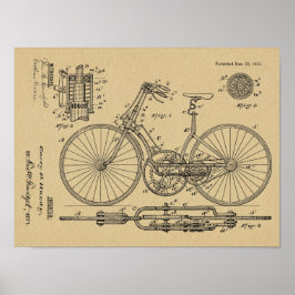 Póster design de arte patente de 1891 da bicicleta de 189