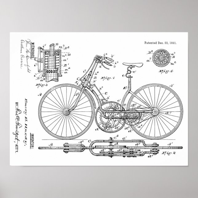 Póster design de arte patente de 1891 da bicicleta de 189 (Frente)