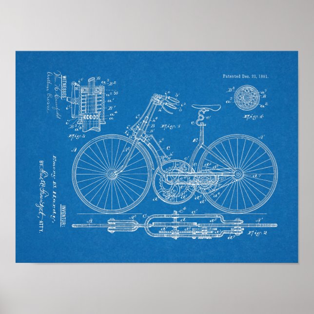 Póster design de arte patente de 1891 da bicicleta de 189 (Frente)
