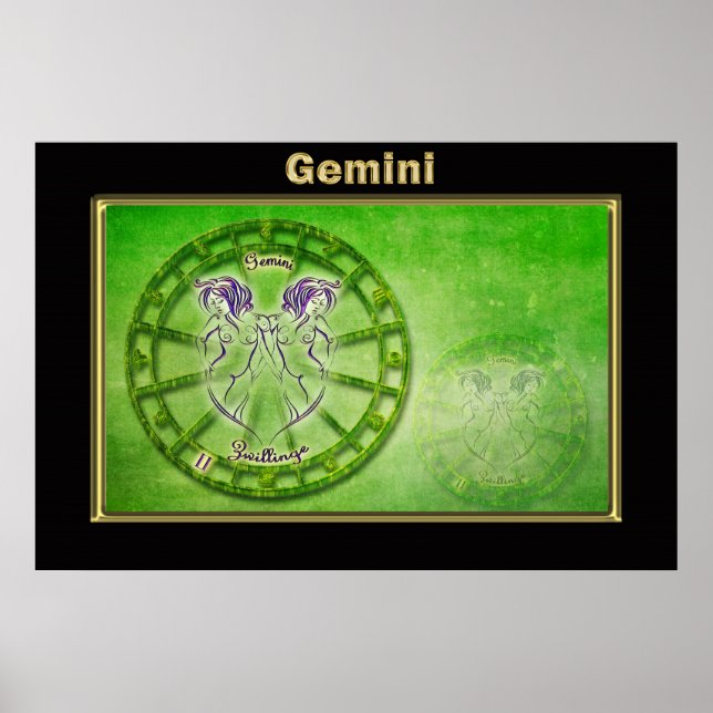 Póster Design de Astrologia Gemini Zodiac (Frente)