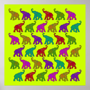 Póster Design de azulejo de padrões de caminhada de elefa
