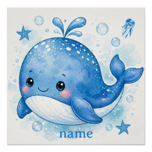 Póster design de baleia kawaii fofo