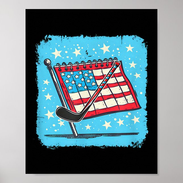 Poster Design de Bastão de Hóquei de Calendário 4 de Julh (Frente)