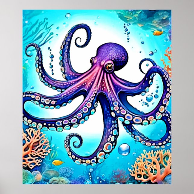 Poster Design de Brilho de Octopus Coral (Frente)