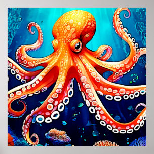 Poster Design de Brilho de Octopus do Mar Profundo