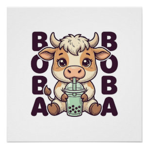 Póster Design de camiseta vintage de chá de boba de vaca