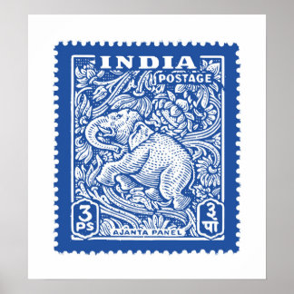 Poster Design de Carimbo da Índia, Elefante