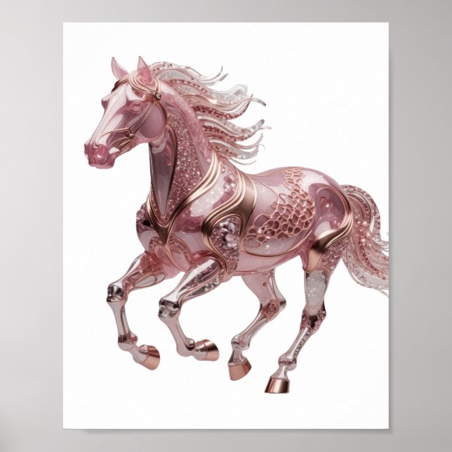 Poster Design de CAVALO DE VIDRO ROSA Prata na Moda (Frente)