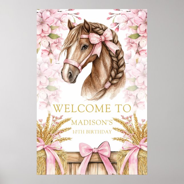 Poster Design de Cavalo Personalizado com Flores de Cerej (Frente)
