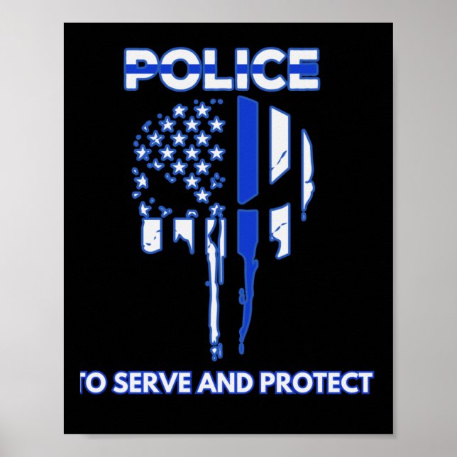 Poster Design de Caveira da Polícia com Linha Azul (Frente)