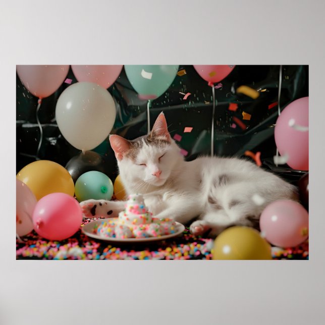 Poster Design de Celebração de Aniversário de Gato Adoráv (Frente)