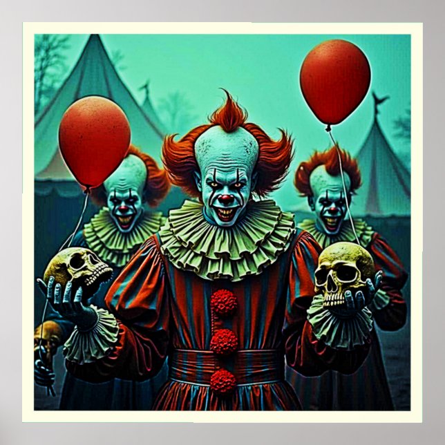 Poster Design de Cena de Horror de Palhaço Assustador (Frente)