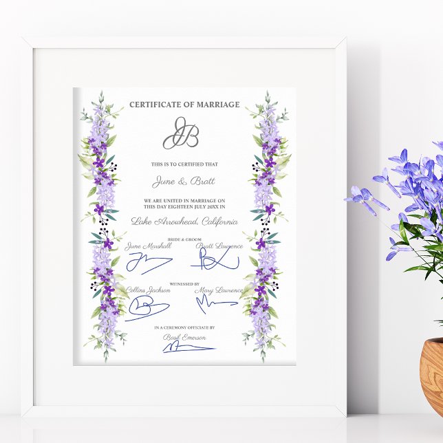 Poster Design de Certificado do casamento com Flores e Fo (Criador carregado)