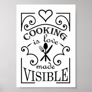 Poster design de citação 'Cozinhar é amor feito visível'