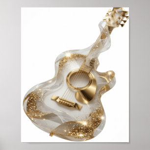 Poster Design de Citação GOLDEN GUITAR Dourado que Chama
