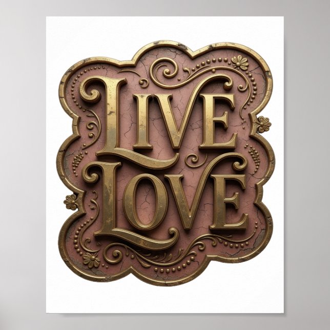 Poster Design de Citação LIVE LOVE em Dourado Marcante (Frente)