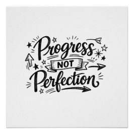 Póster Design de Citação Motivacional Progresso Não Perfe