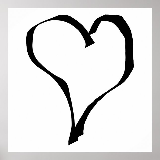 Poster Design de Coração de Amor Negro e Branco. (Frente)