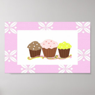 Póster Design de Cupcake Rosa e Branco
