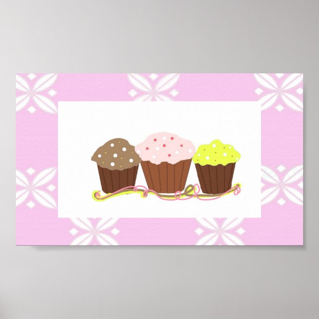 Póster Design de Cupcake Rosa e Branco (Frente)