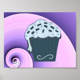 Poster Design de Cupcake Roxo e Azul Giratório no Cartaz