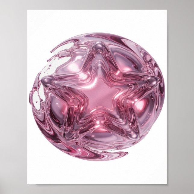 Poster Design de declaração BOLA ESTRELA Rosa Chic (Frente)