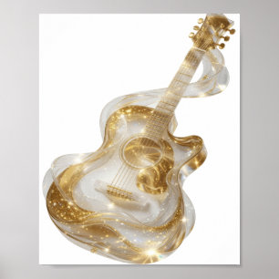 Poster Design de declaração de guitarra dourada prateada 