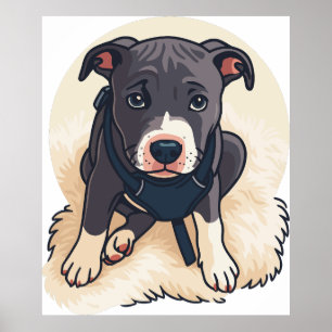Poster Design de desenho animado de cachorro Pitbull fofo