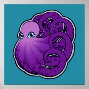 Póster Design de Desenho de Tinta de Octopus Puro Enrolad