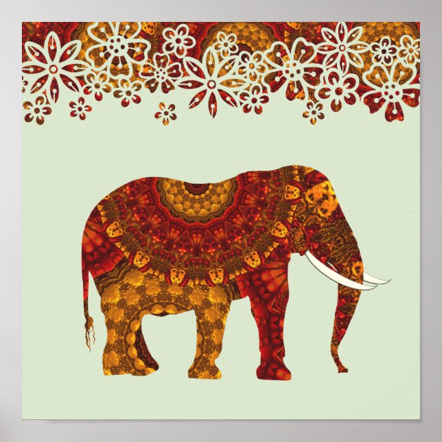 Póster Design de Elefante Indiano Decorado do ornamentado (Frente)