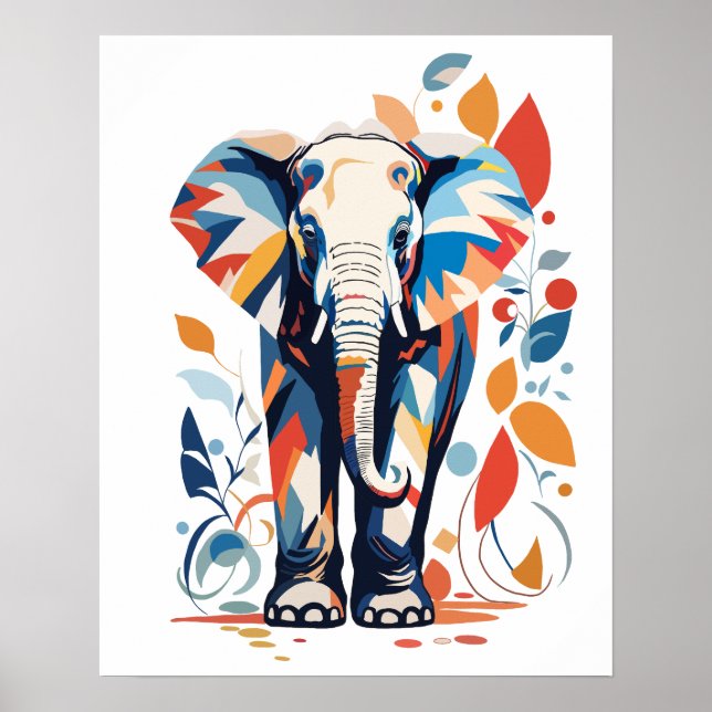 Poster Design de Elefante Inspirado Colorido Matisse (Frente)